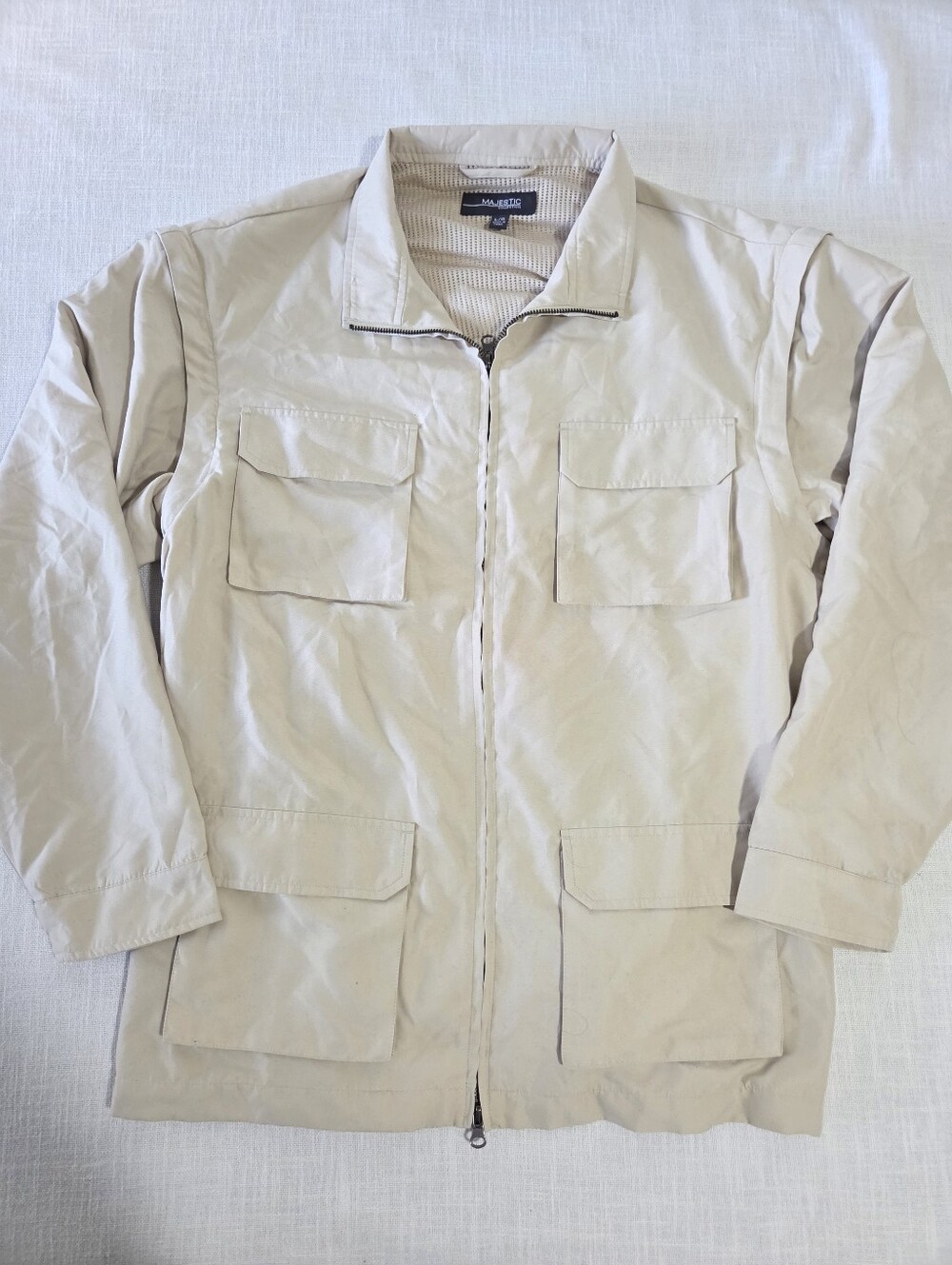 Vintage Majestic Beige Military-Style Field Chore Jacket Mens Large
